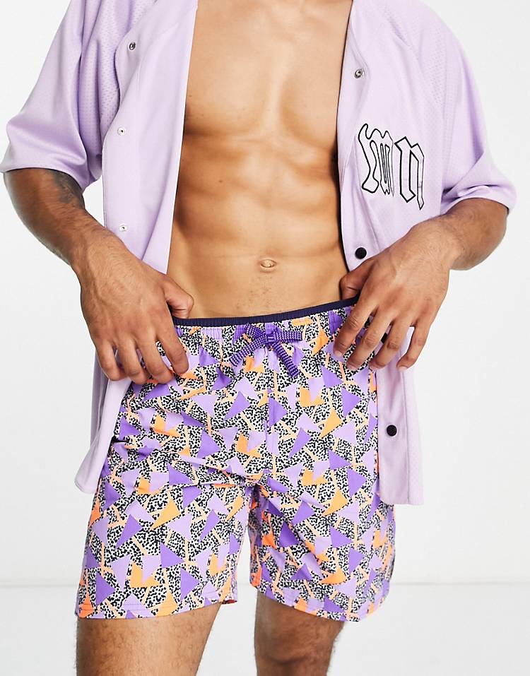 Nike Swimming 7 inch 90s printed shorts in purple